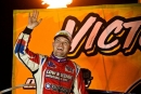 Tim McCreadie heads to a heat race victory June 24 in World of Outlaws Late Model Series action at I-94 EMR Speedway in Fergus Falls, Minn. (Emily Schwanke/woolms.com)