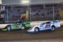 Jason Feger (25) outran Mike Spatola (89) win win the $5,012 Richard Craven Memorial on July 11 at Fairbury (Ill.) Speedway. (Branden Aeling/B.A. Photography)