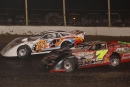Matt Miller (7) overtook race-long leader Jackie Boggs (4B) on the 68th lap en route to his June 11, 2005 victory in Eldora&#039;s Dream XI worth $100,000. (rickschwalliephotos.com)