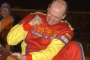 Kelly Boen celebrates his April 2, 2005, WDRL victory at I-80 Speedway in Greenwood, Neb. (DirtonDirt.com)