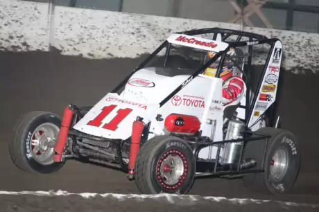Tim McCreadie races around the Tulsa indoor oval. (Jeremey Rhoades)