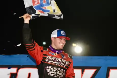 Bobby Pierce in victory lane at Sharon. (Paul Arch)