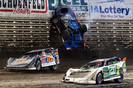 Hudson O'Neal's violent tumble; he was OK. (heathlawsonphotos.com)