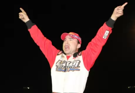 Kyle Berck celebrates at Belleville. (Justin Sly)
