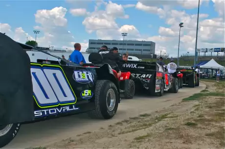 Cars lineup to go through tech inspection at Eldora Speedway. (DirtonDirt.com)