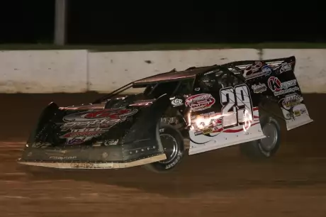 Darrell Lanigan led the final seven laps at Eriez Speedway. (Todd Battin)