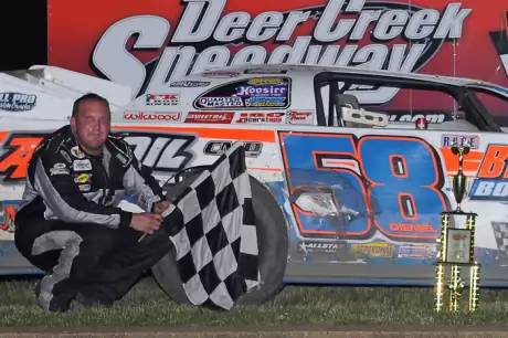 A.J. Diemel visits victory lane at Deer Creek. (jdphotosports.photoreflect.com)