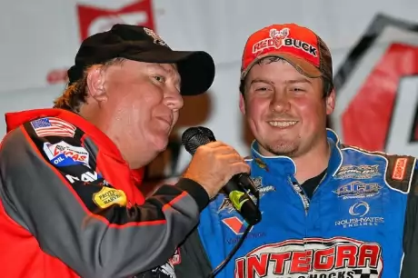 Brandon Sheppard smiles in Portsmouth's victory lane. (thesportswire.net)
