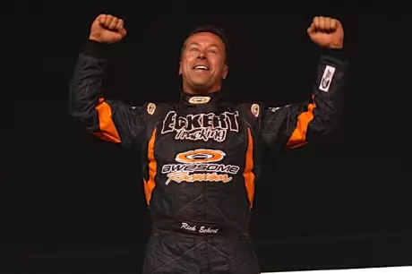 Rick Eckert celebrates his third National 100 victory. (Heath Lawson)