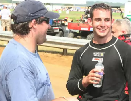 Josh Richards talks with Tony Stewart after his ARCA debut. (Jeremey Rhoades)