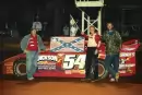 David Breazeale of Four Corners, Miss., celebrates his 2005 Mississippi State Championship Challenge win at Queen City Speedway in Meridian, Miss. Breazeale led the last 14 laps to earn the $2,500 victory. (Wayne Williams)